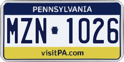 PA license plate MZN1026