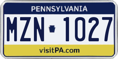 PA license plate MZN1027