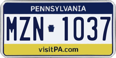 PA license plate MZN1037