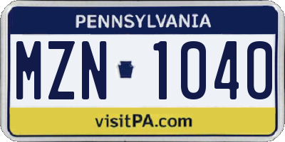 PA license plate MZN1040