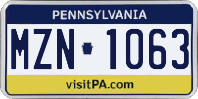 PA license plate MZN1063