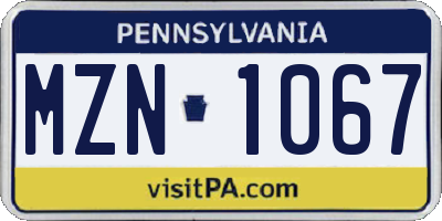 PA license plate MZN1067