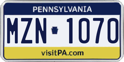 PA license plate MZN1070