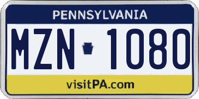 PA license plate MZN1080