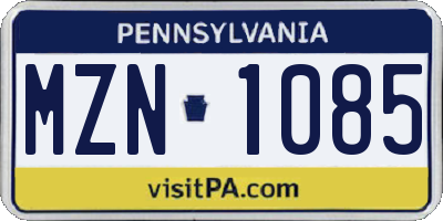PA license plate MZN1085