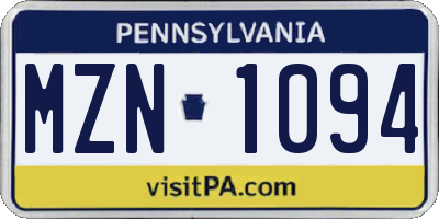 PA license plate MZN1094