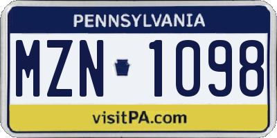 PA license plate MZN1098