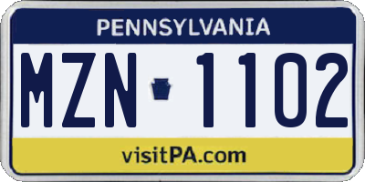 PA license plate MZN1102
