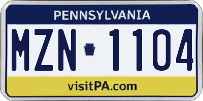 PA license plate MZN1104