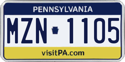 PA license plate MZN1105