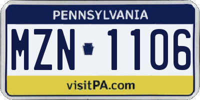 PA license plate MZN1106