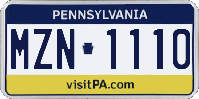 PA license plate MZN1110