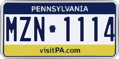 PA license plate MZN1114