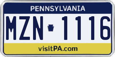 PA license plate MZN1116