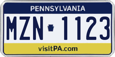 PA license plate MZN1123