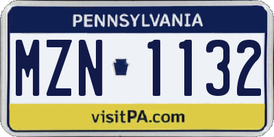 PA license plate MZN1132