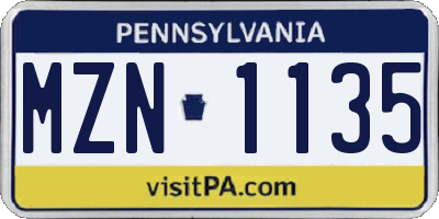 PA license plate MZN1135