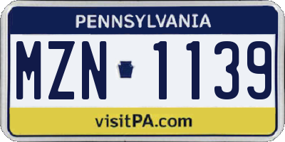 PA license plate MZN1139