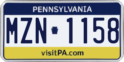 PA license plate MZN1158