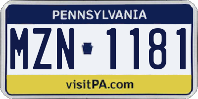 PA license plate MZN1181