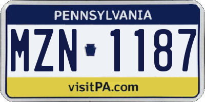 PA license plate MZN1187