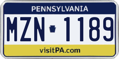 PA license plate MZN1189