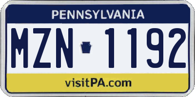 PA license plate MZN1192