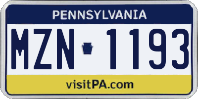 PA license plate MZN1193