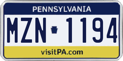 PA license plate MZN1194