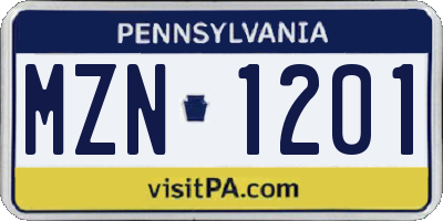 PA license plate MZN1201