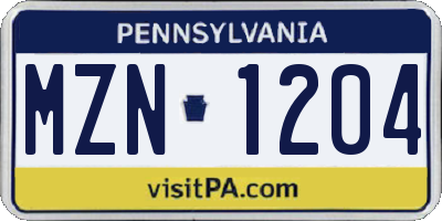 PA license plate MZN1204