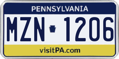 PA license plate MZN1206