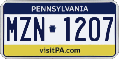 PA license plate MZN1207