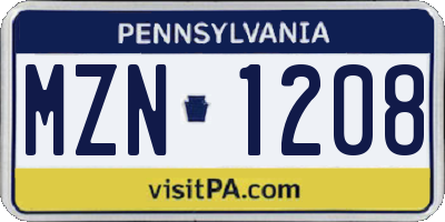 PA license plate MZN1208