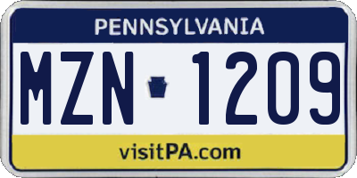 PA license plate MZN1209