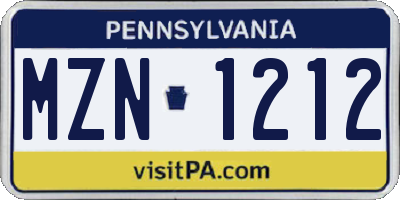 PA license plate MZN1212