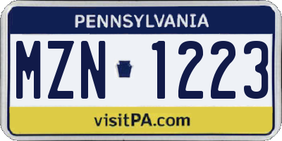 PA license plate MZN1223
