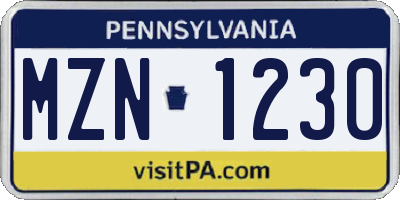 PA license plate MZN1230