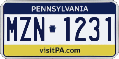 PA license plate MZN1231
