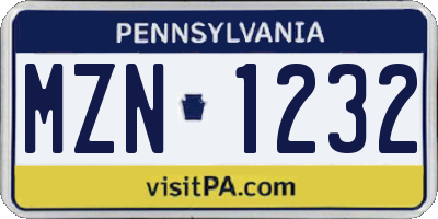 PA license plate MZN1232