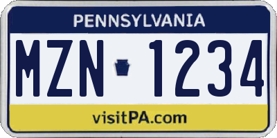 PA license plate MZN1234