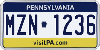 PA license plate MZN1236