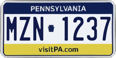 PA license plate MZN1237
