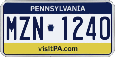 PA license plate MZN1240