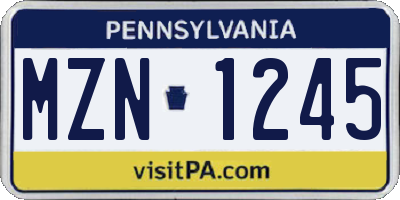 PA license plate MZN1245