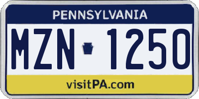 PA license plate MZN1250