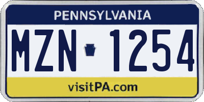PA license plate MZN1254