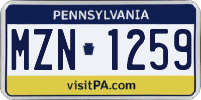 PA license plate MZN1259