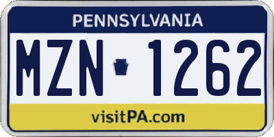 PA license plate MZN1262