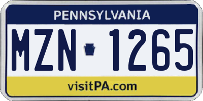 PA license plate MZN1265